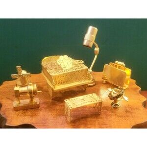 Vintage Dollhouse Miniature Brass Accessories 7 Pieces Armillary Sphere Piano